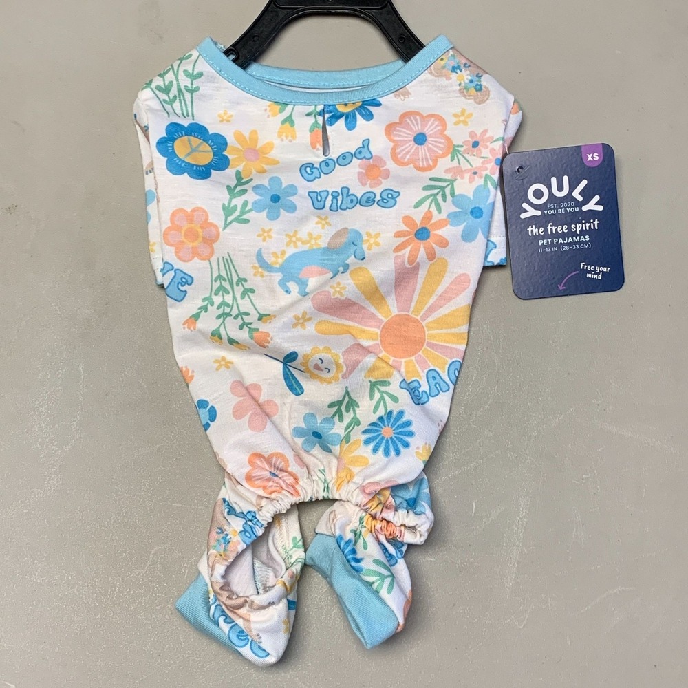 Youly XS Good Vibes Floral Print Pet Dog‎ Pajamas 11-13 In Soft Cotton Blend
